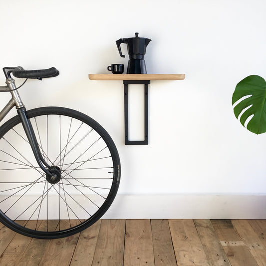 wall mount table | large black bracket + oak shelf