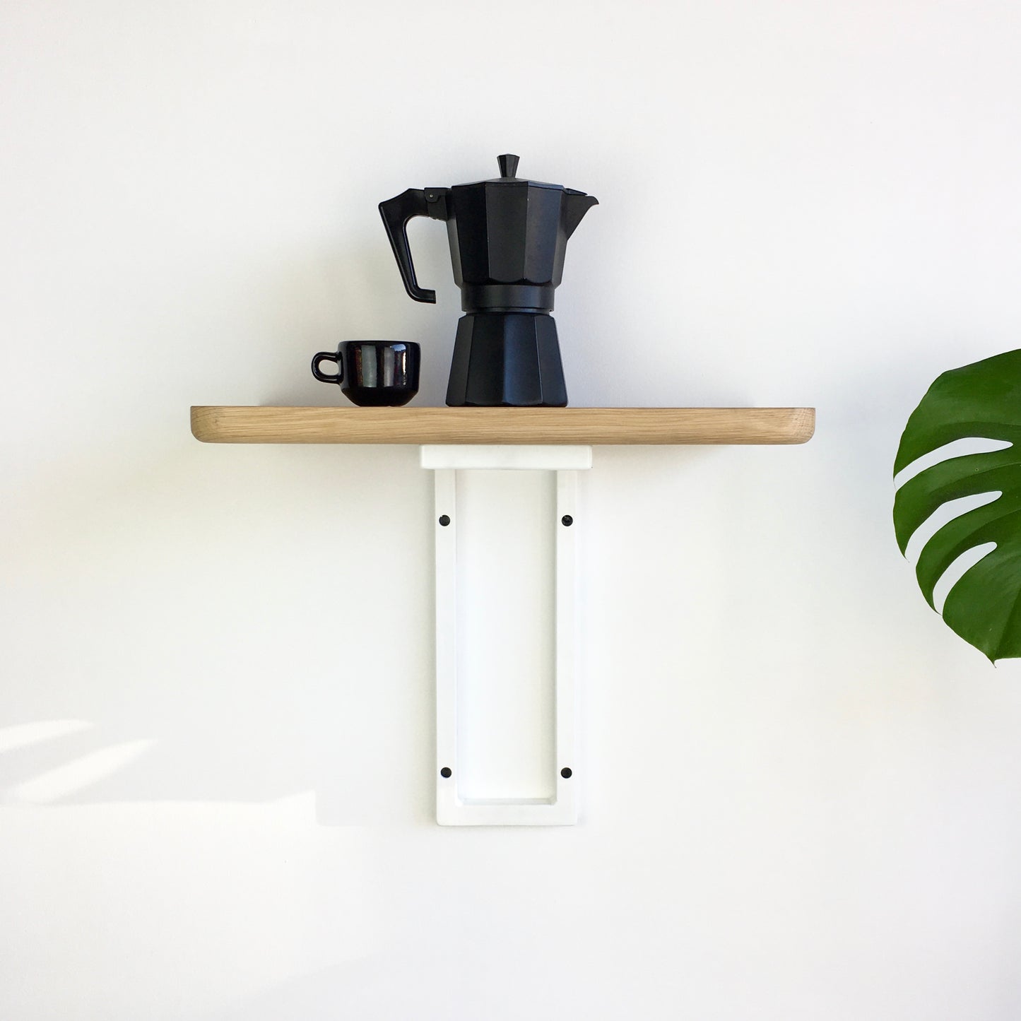 wall mount table | small white bracket + oak shelf