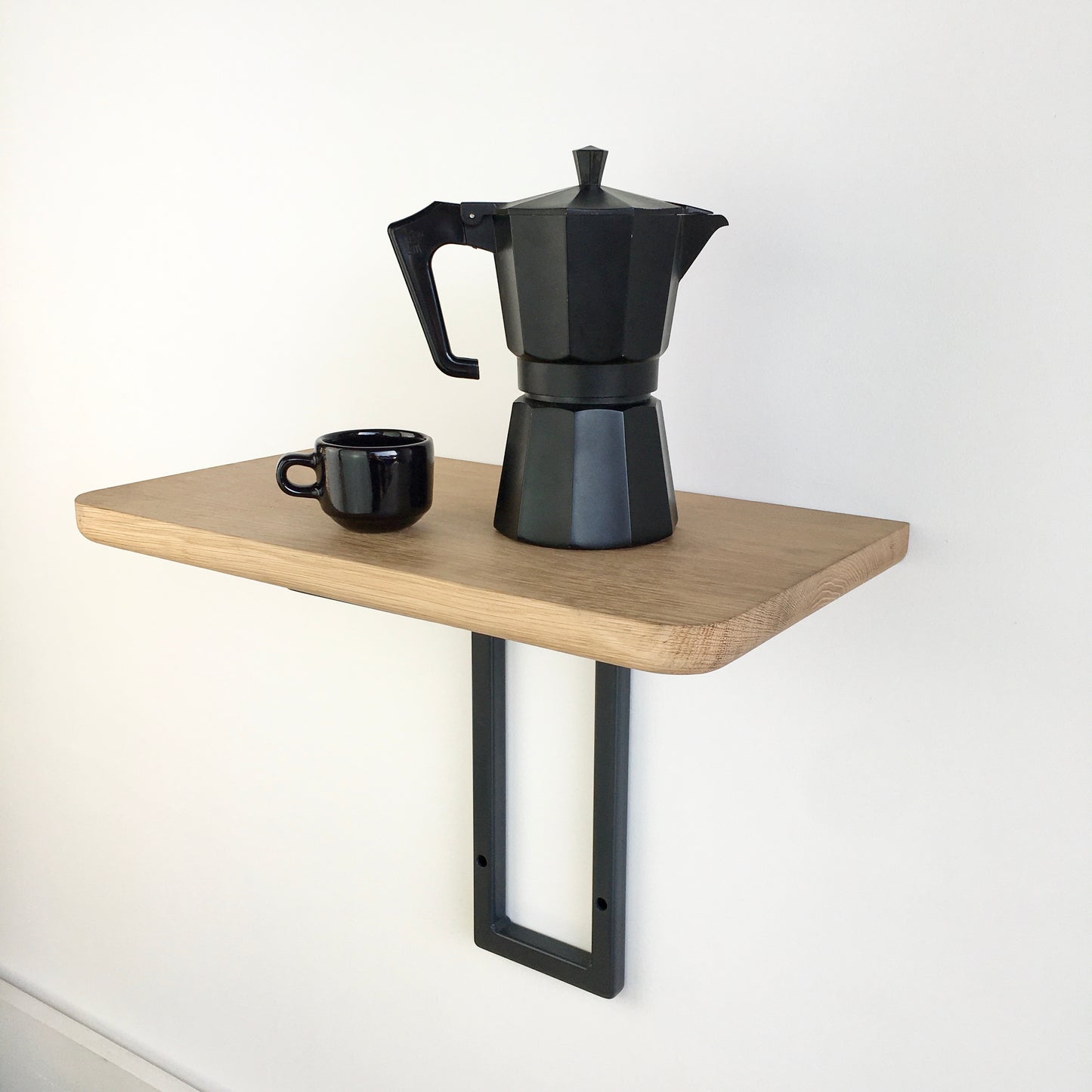 wall mount table | small black bracket + oak shelf