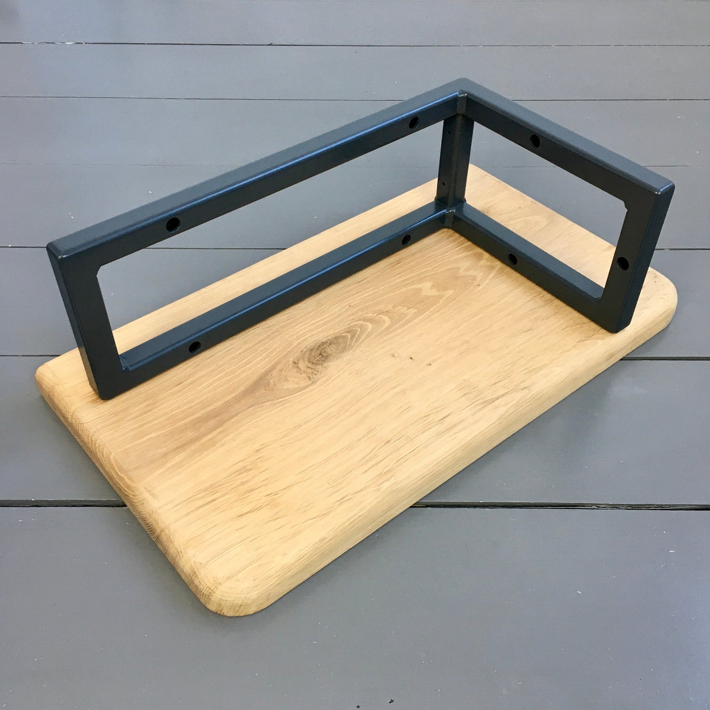 wall mount table | large black bracket + oak shelf