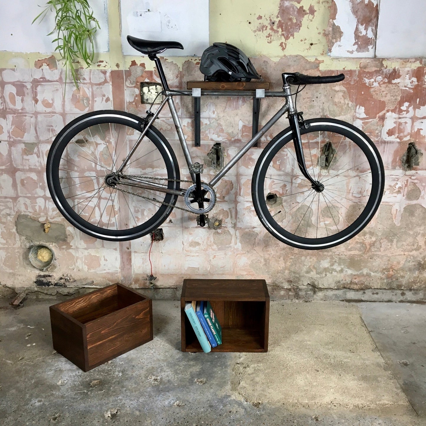 cycle wall hanger | black gallows + reclaimed shelf